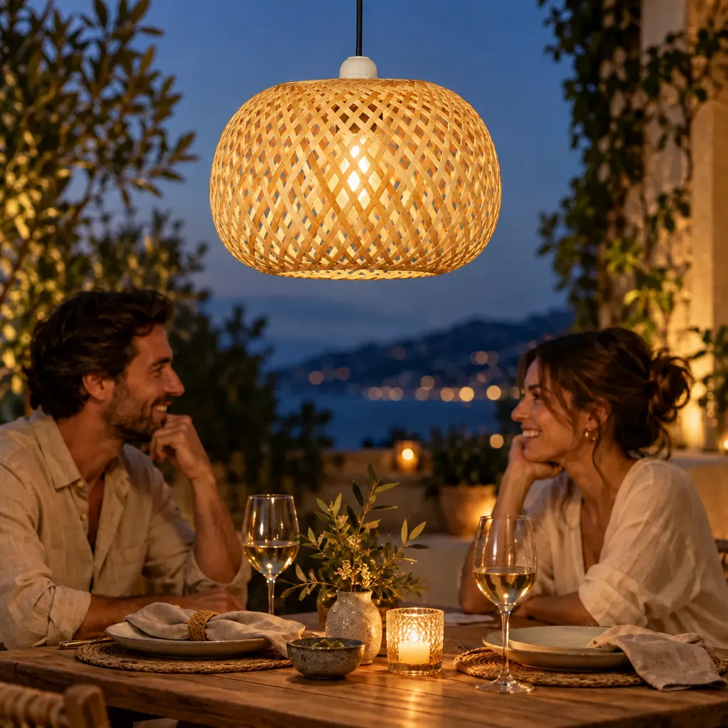 Lustre Malibu em ambiente de jantar ao entardecer